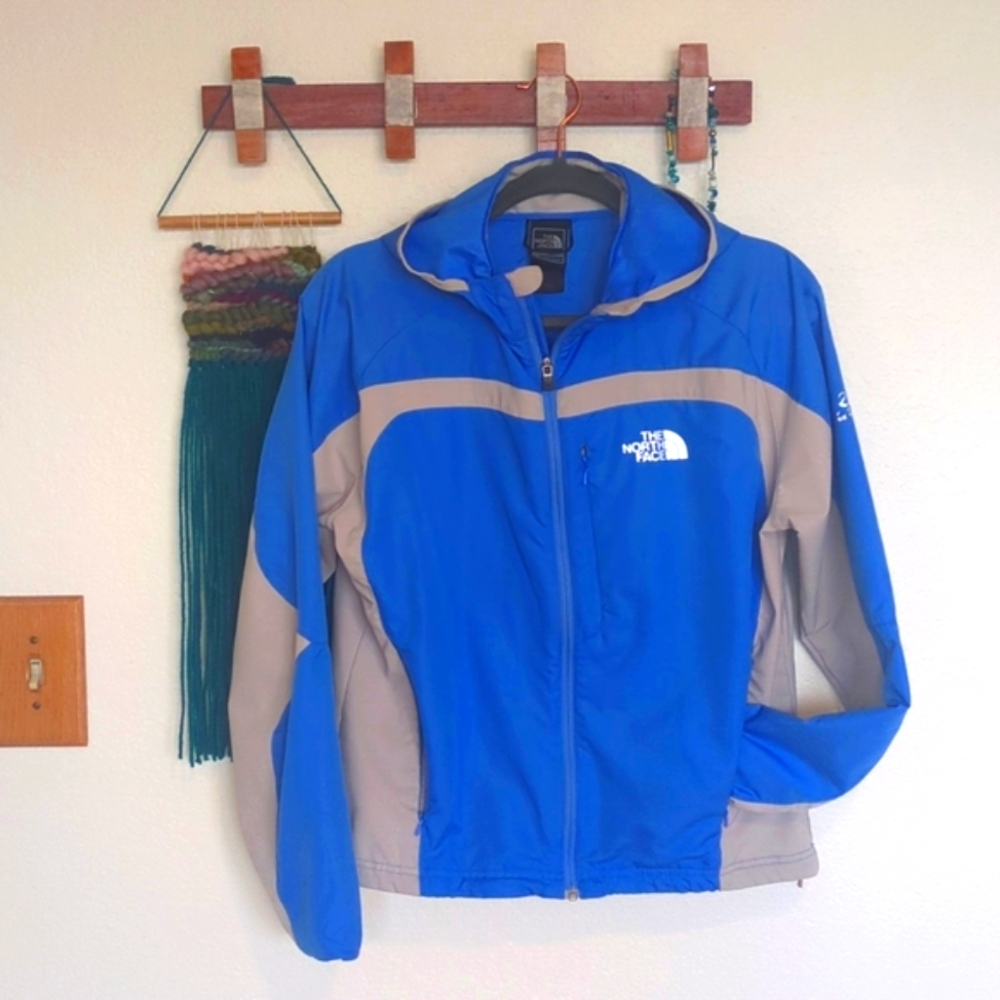 North face windbreaker blue and grey
